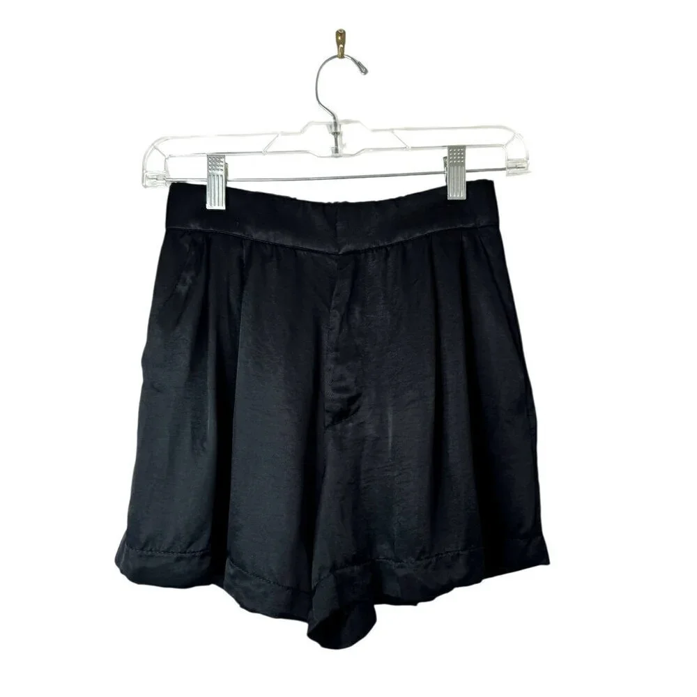 Zara Women's Pleated Black Satin Shorts Size XS